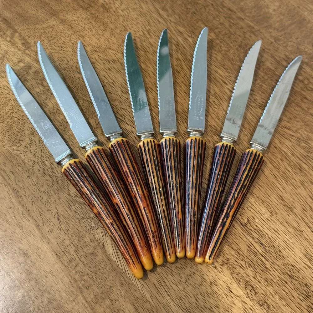 VTG Lifetime Cutlery Stainless Serrated Knives Steak Set of 8 Faux Antler Handle